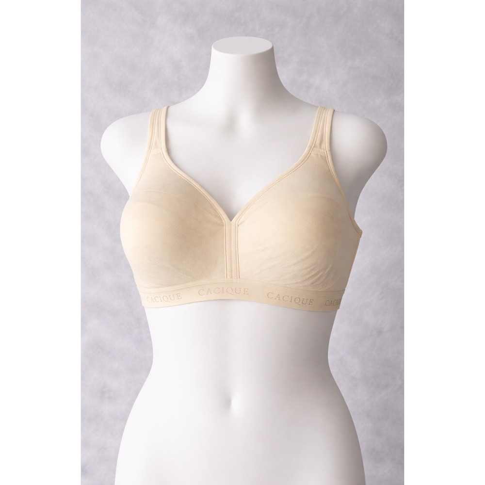 Cacique Lightly Lined No-Wire Bra 42F Beige Logo Band Wireless‎ 1111228 NWT
